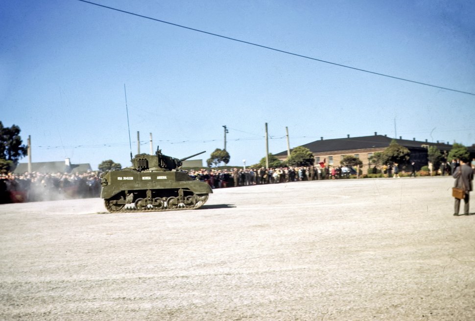 Free image of Image of a military tank display for crowd.