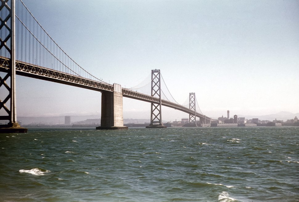 Free image of Vintage image the city and the Bay Bridge, San Francisco, California, USA