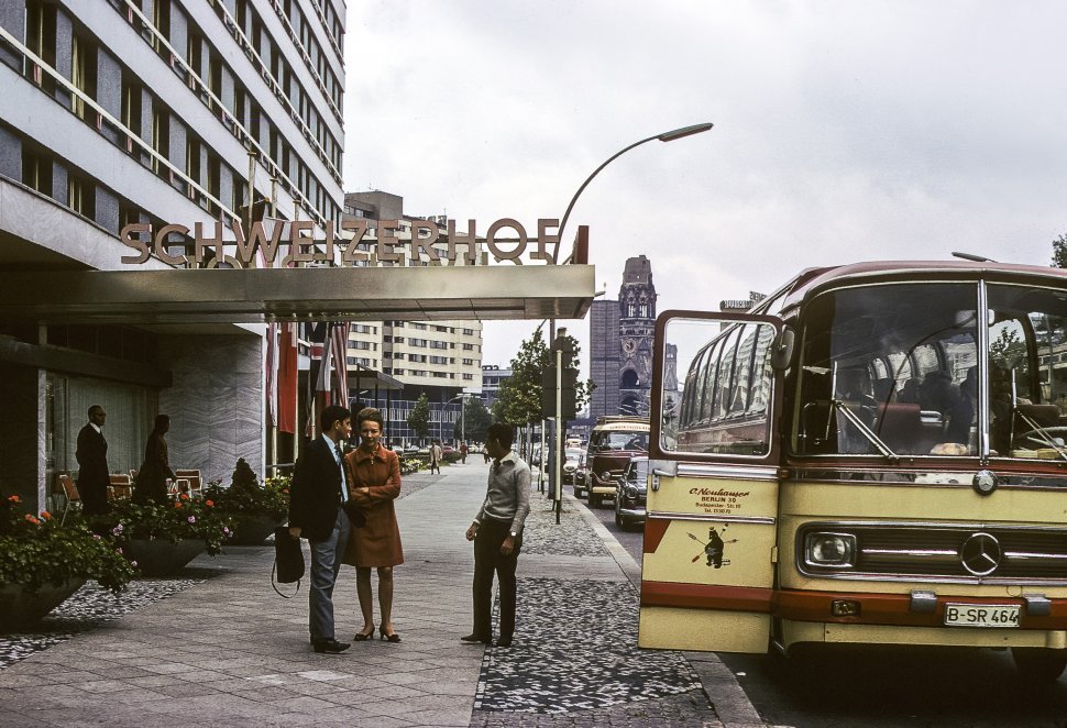 Free image of Tourists boarding a tour bus, circa 1968, East Berlin, Germany