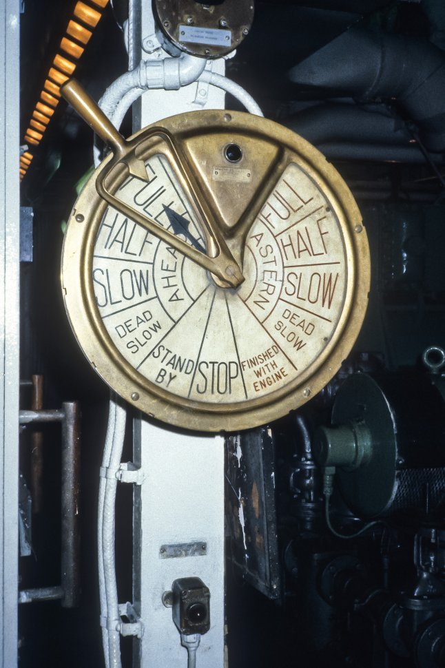 Free image of Cruise ship speed controls below deck.