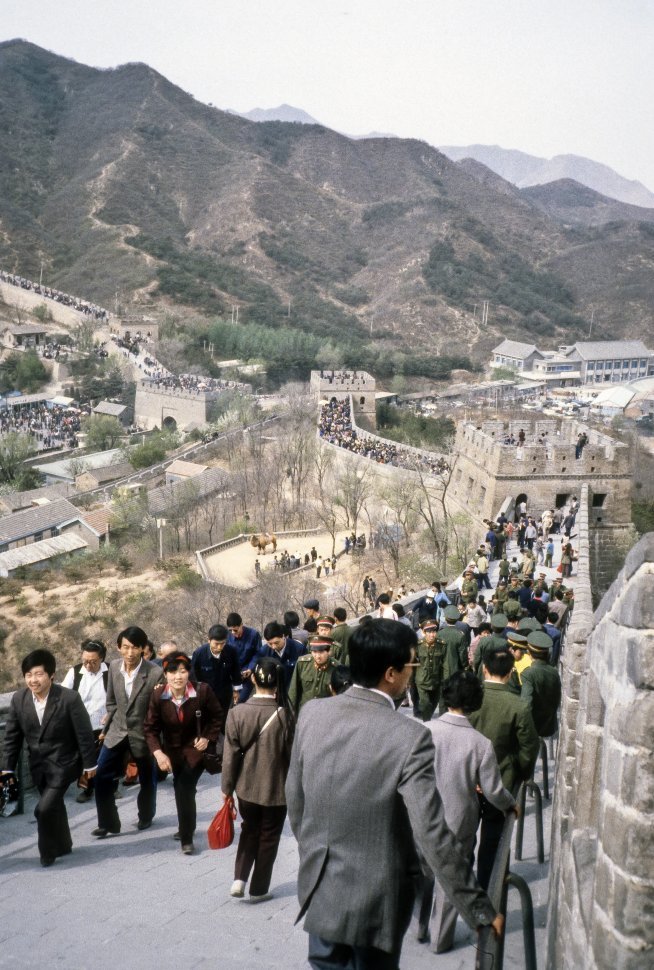 Free image of Large group of tourists climbing the Great Wall, China