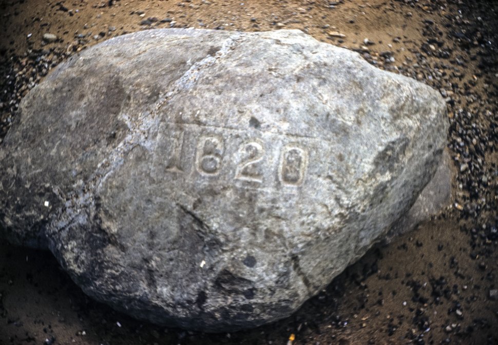 Free image of Close up image of the date 1620 carved into Plymouth Rock, USA