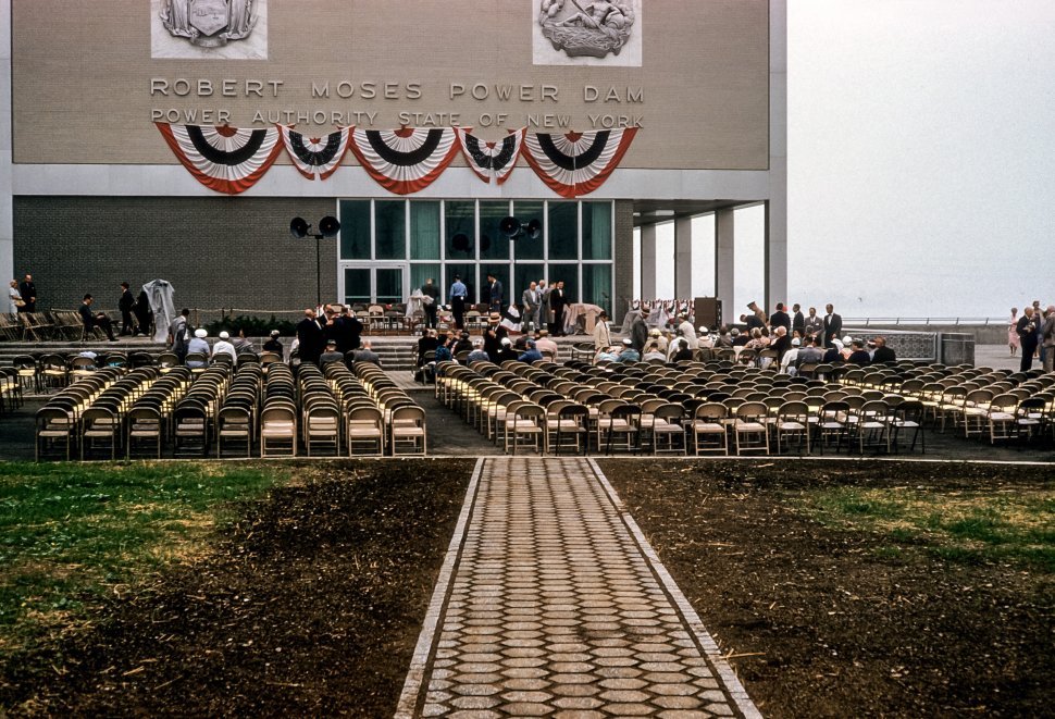 Free image of Crowd watching dedication of the Moses-Saunders Dam on June 27, 1959, St. Lawrence River, New York, USA