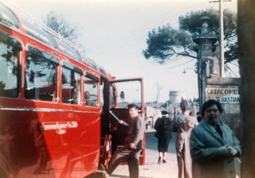 Free image of Tour bus and driver at the entrance to the Catacombes, Rome, Italy